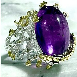 Natural Purple Amethyst Ring in Silver 925 with Gold plating